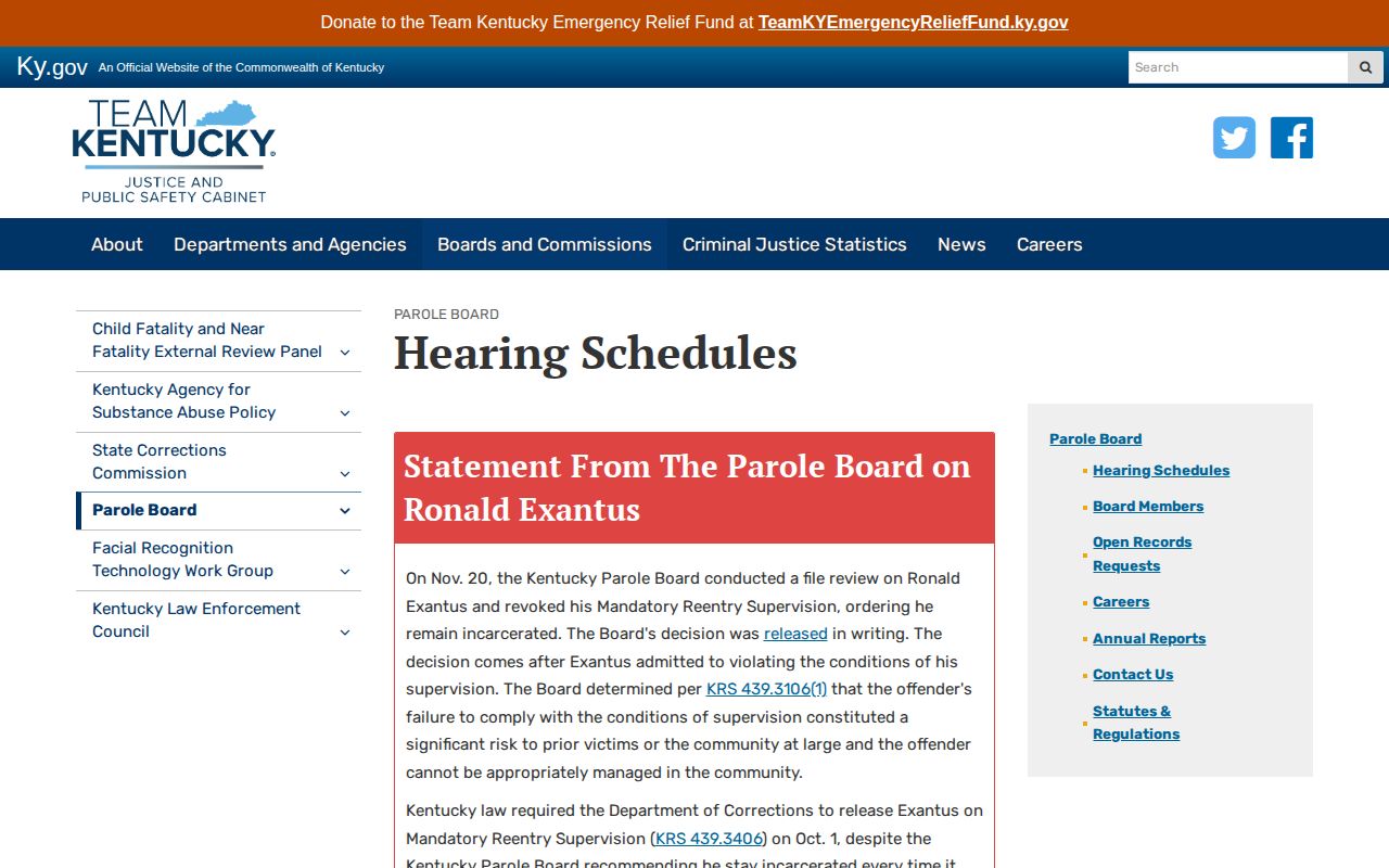 Cumberland County parole hearing schedule and release eligibility records